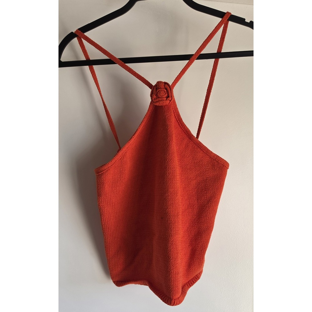 Wilfred Halter Knitted Tank Top Women M Red Sleeveless Solid Knitted Flower